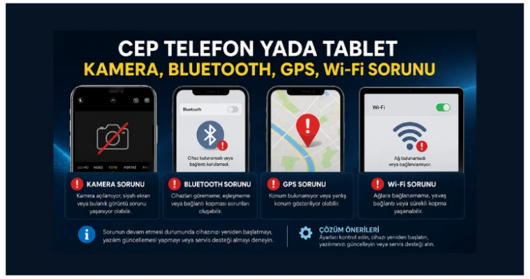 Cep Telefon yada Tablet Kamera,Bluetooth,Gps,Wi-Fi Sorunu